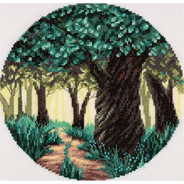Kit point de croix Panna "Sunny Forest", compté, DIY, Diam. 17,5 cm