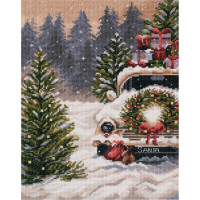 Panna kit punto croce "Auto di Natale", contato, fai da te, 19x25cm
