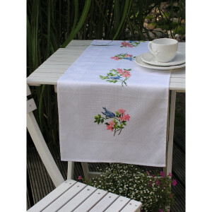 Table runner with embroidery field in Aida for cross stitch, 40x100cm, 754510, white