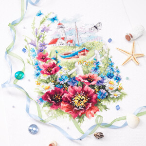 Magic Needle Zweigart Edition counted cross stitch kit "Wild Flowers of the Coast", 18x29cm, DIY