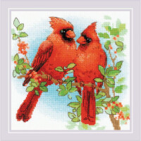 Riolis counted cross stitch kit "Red Cardinals", 20x20cm, DIY