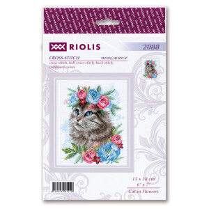 Riolis borduurpakket "Kat in bloemen", zelf te...