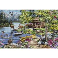 Luca-S counted cross stitch kit "Gold Collection Cabin by the lake", 51x34cm, DIY