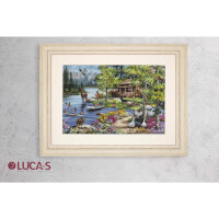 Luca-S counted cross stitch kit "Gold Collection Cabin by the lake", 51x34cm, DIY