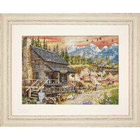 Luca-S counted cross stitch kit "Gold Collection Log Cabin General Store", 47x34cm, DIY