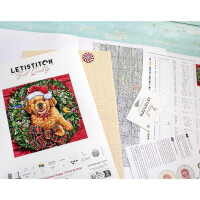 Letistitch borduurpakket "Kerstpuppy", geteld, DIY, 26x26cm