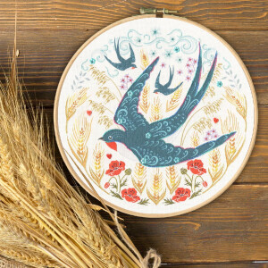 Bothy Threads stamped embroidery kit "Swallows", EKP4, Diam. 20cm, DIY