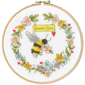 Bothy Threads counted cross stitch kit with wooden hoop "Queen Bee", XETE10, Diam. 17,5cm, DIY