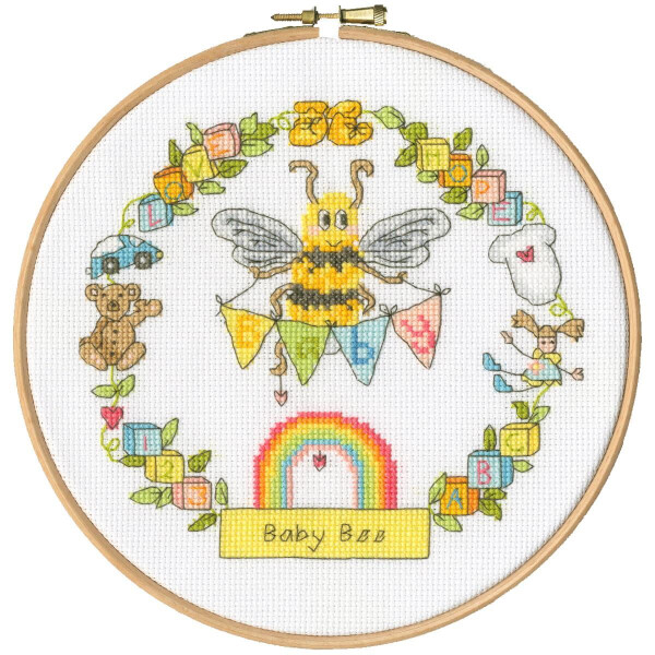 Kit punto croce Bothy Threads con telaio per ricamo "Baby Bee", contato, fai da te, XETE11, diam. 17,5 cm