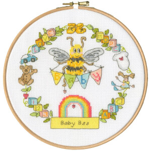 Bothy Threads borduurpakket met borduurraam "Baby Bee", geteld, DIY, XETE11, Diam. 17,5 cm