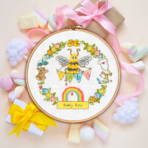 Bothy Threads counted cross stitch kit with wooden hoop "Baby Bee", XETE11, Diam. 17,5cm, DIY