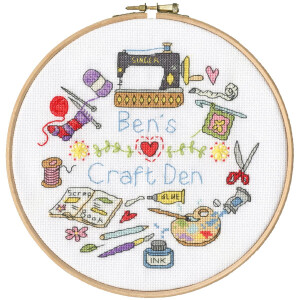 Bothy Threads counted cross stitch kit with wooden hoop "My Craft Den", XHS12, Diam. 17,5cm, DIY