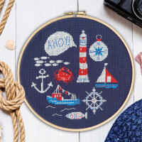 Bothy Threads counted cross stitch kit with wooden hoop "Ahoy", XJH1, Diam. 17,5cm, DIY
