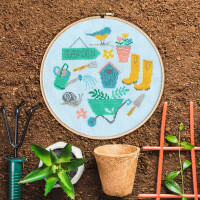Bothy Threads counted cross stitch kit with wooden hoop "Garden", XJH4, Diam. 17,5cm, DIY