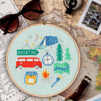 Bothy Threads counted cross stitch kit with wooden hoop "Adventure", XJH5, Diam. 17,5cm, DIY