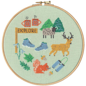 Bothy Threads counted cross stitch kit with wooden hoop "Explore", XJH6, Diam. 17,5cm, DIY
