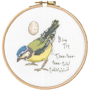 Bothy Threads counted cross stitch kit with wooden hoop "Little Blue Tit", XMF6, Diam. 12cm, DIY