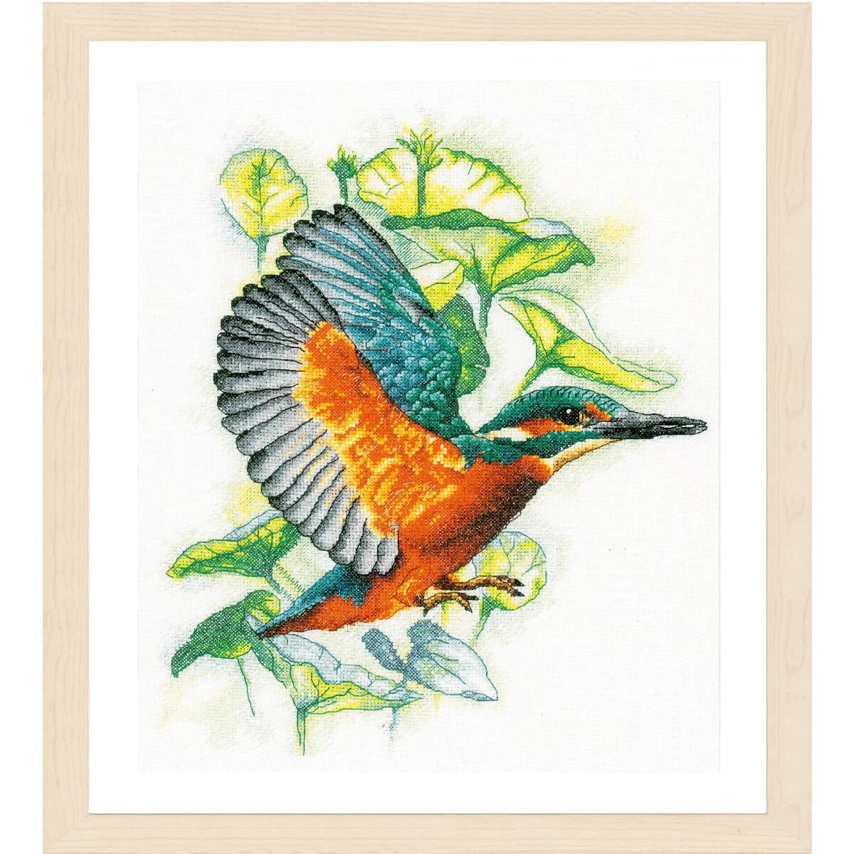 An embroidery pack from Lanarte shows a kingfisher with...