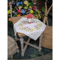 Vervaco stamped satin stitch kit tablechloth "Frühlingsblumen", 80x80cm, DIY