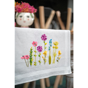 Vervaco stamped satin stitch kit tablechloth "Frühlingsblumen", 40x100cm, DIY
