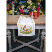 Vervaco tafelloper borduurpakket "madeliefje en roodborstje", geteld, DIY, 32x84cm