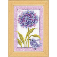 Vervaco counted cross stitch kit "Bird with flowers" Set of 3, 8x12cm, DIY
