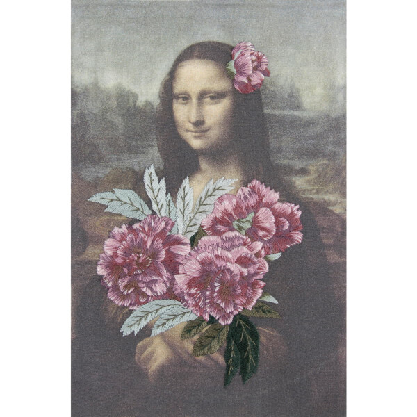 DMC Plattstich Set "Louvre Mona Lisa & Pfingstrosenzweige Mix", vorbedruckt, 24x30cm