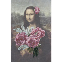 Juego de puntadas de raso DMC "Louvre Mona Lisa & peony branches mix", preimpreso, 24x30cm