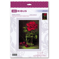 Riolis Kreuzstich Set "Rose und Süßkirsche", Zählmuster, 15x21cm
