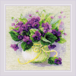 Kit point de croix Riolis "Violette en pot", compté, DIY, 22x22cm
