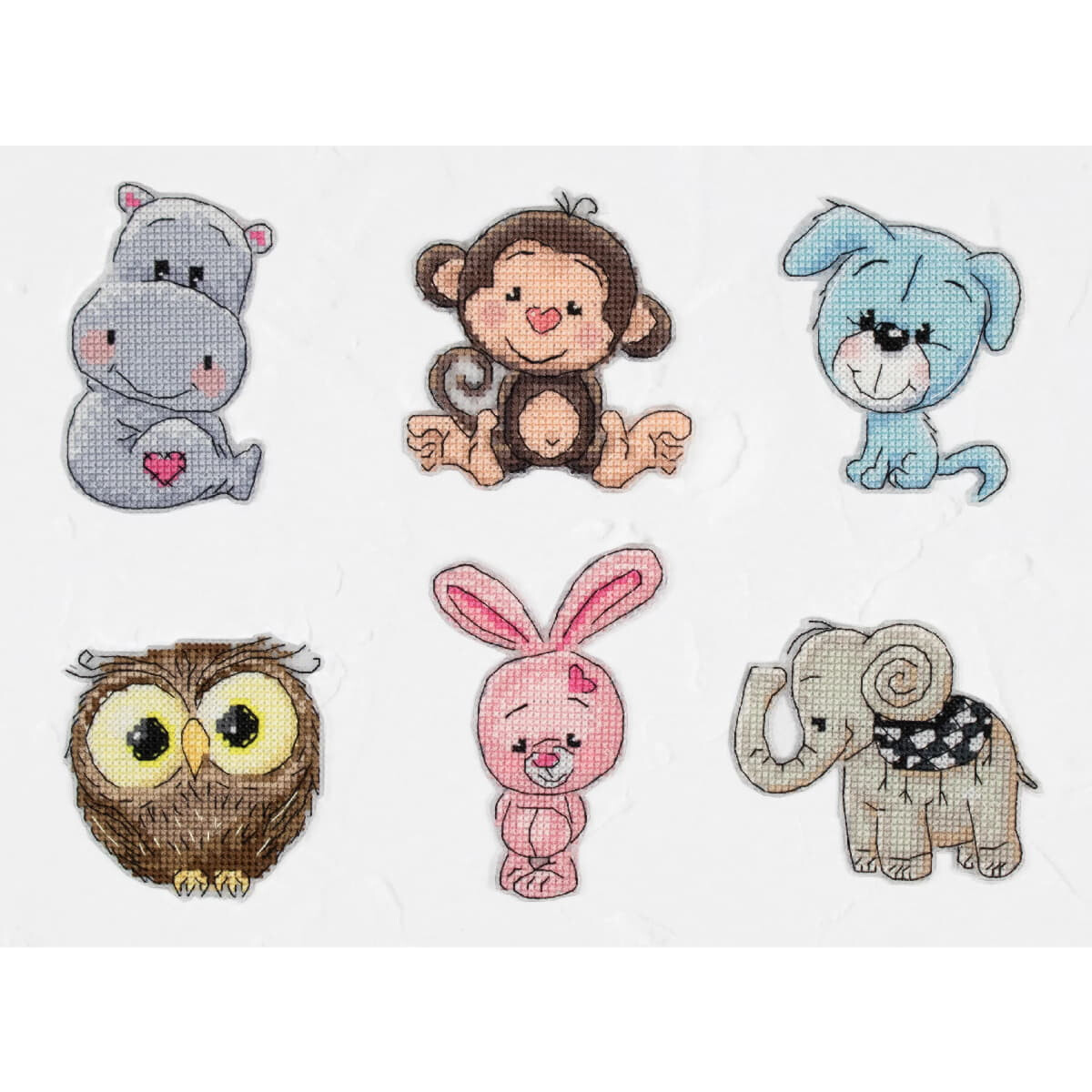 An adorable embroidery pack with six cute cartoon-style...