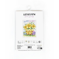 Letistitch counted cross stitch kit "Three Chicks with Daffodils and Egg", 15x18,5cm, DIY
