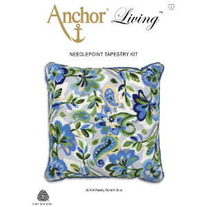 Anchor stamped Needlepoint Cushion stitch kit "Paisley Floral in Blue", 40x40cm, DIY