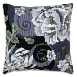 Anchor stamped Needlepoint Cushion stitch kit "Floral Swirl In Black", 40x40cm, DIY