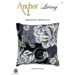 Anchor stamped Needlepoint Cushion stitch kit "Floral Swirl In Black", 40x40cm, DIY