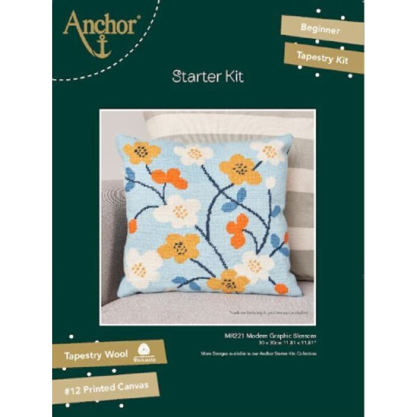 Anchor stamped Needlepoint Cushion stitch kit "Modern Graphic Blossom", 30x30cm, DIY