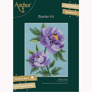 Anchor stamped Needlepoint stitch kit "Peonies", 14x18cm, DIY