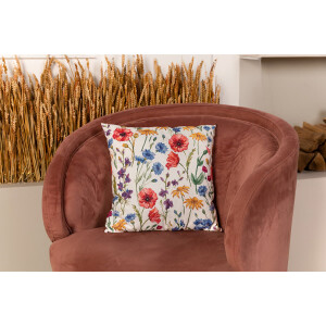 Panna counted cross stitch cushion kit "Poppies and Coneflowers", 45x45cm, DIY