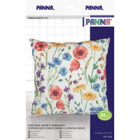 Panna counted cross stitch cushion kit "Poppies and Coneflowers", 45x45cm, DIY