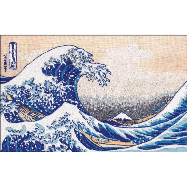 Panna Plattstich Set "Unter der Welle von Kanagawa. Katsushika Hokusai", Stickbild vorgezeichnet, 15x10cm