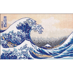 Juego de punto de cruz de Panna "Bajo la ola de Kanagawa. Katsushika Hokusai", diseño de bordado pre-dibujado, 15x10cm