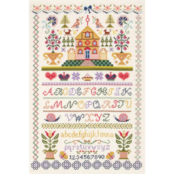 Anchor counted cross stitch kit "Traditional Sampler", 46x31cm, DIY