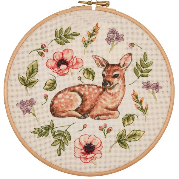 Anchor counted cross stitch kit "Linen Meadow Fawn", 20x20cm, DIY