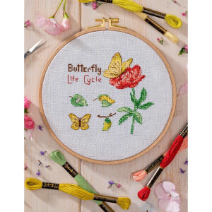 Anchor counted cross stitch kit "Butterfly Life Cycle", 13x11cm, DIY