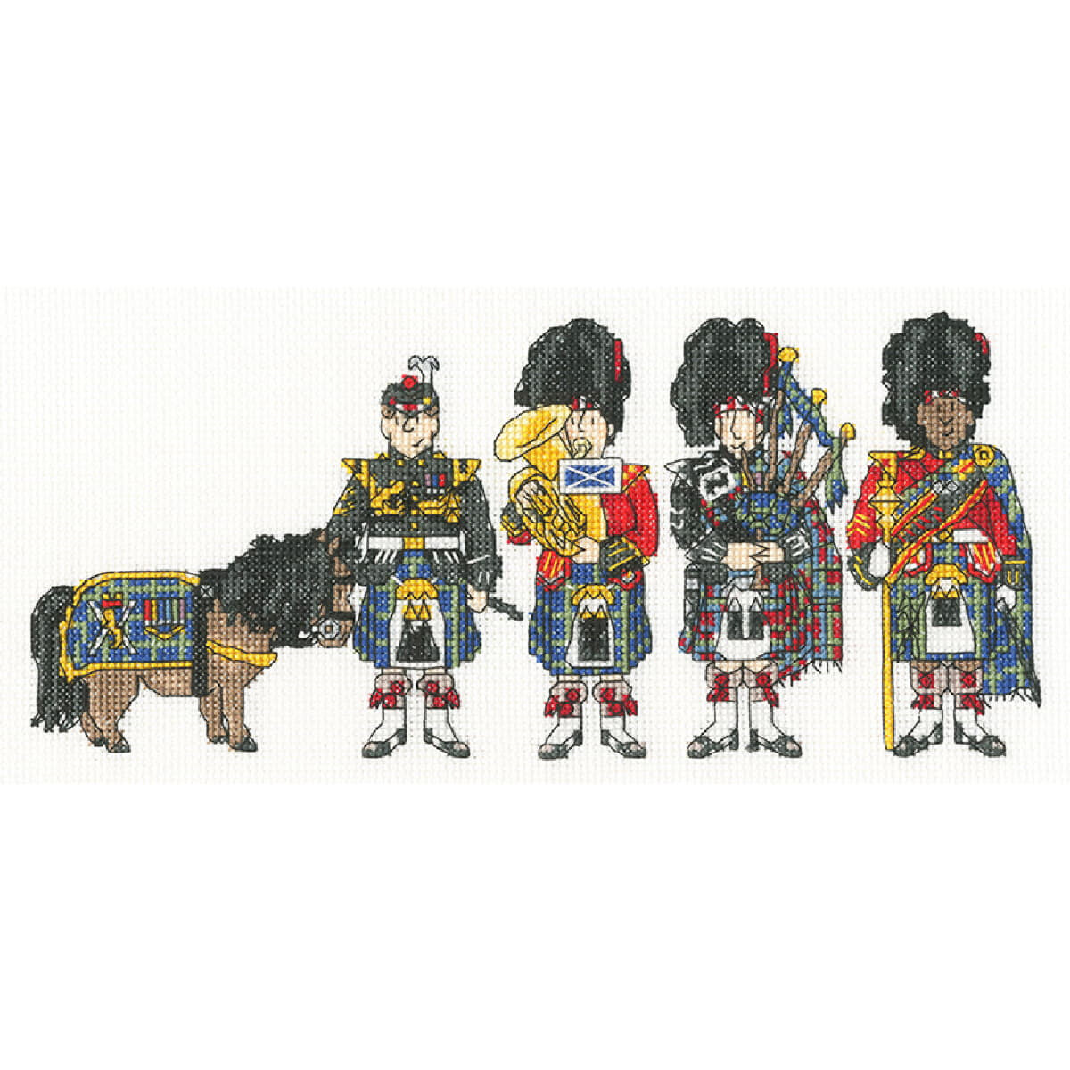 An illustration shows four guards in traditional Scottish...