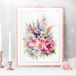 Magic Needle Zweigart Edition counted cross stitch kit "Bouquet with Peonies", 19x26cm, DIY