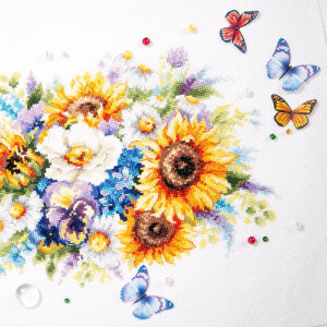 Magic Needle Zweigart Edition Kreuzstich Set "Blumenstrauß mit Sonnenblumen", Zählmuster, 26x19cm