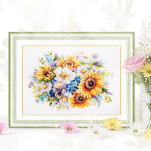 Magic Needle Zweigart Edition Point de Croix Set "Bouquet de fleurs avec tournesols", motif à compter, 26x19cm
