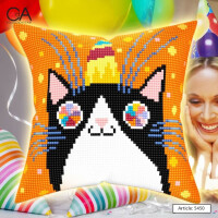 CDA stamped cross stitch kit cushion "Fun party", 40x40cm, DIY