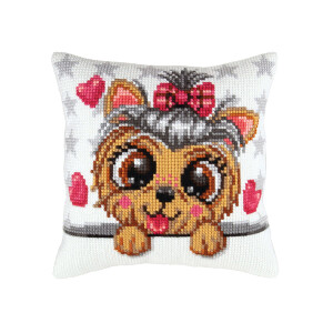 CDA stamped cross stitch kit cushion "Yorkshire terrier", 40x40cm, DIY